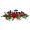 32" Triple Candle Holder With Red Berry & Poinsettia Christmas Décor